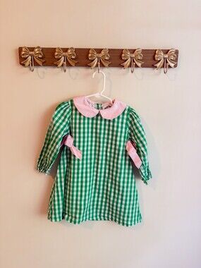 Ceil and Lou girls size 3t green and pink dress with peter pan collar and bows